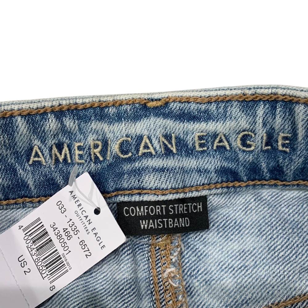 American Eagle Tomgirl Distressed Denim Shorts Light Wash High Rise 2 26W NEW - Picture 2 of 12